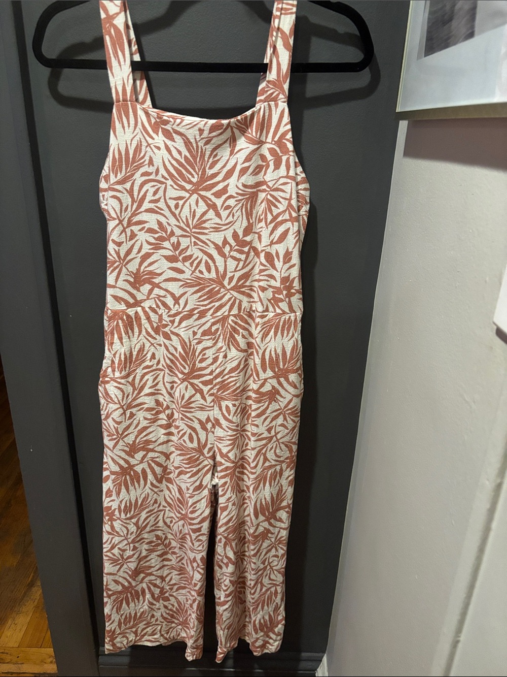 Monteau Rust Leaf-Print Wide-Leg Jumpsuit on Cream